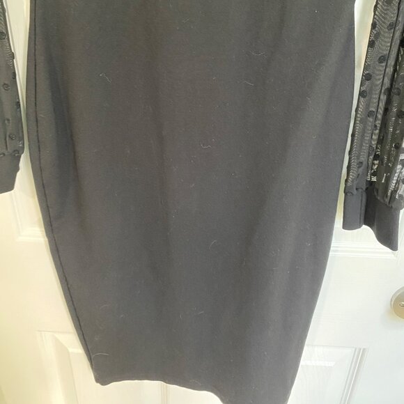 Sheer Polka Dot Long Sleeve Black Bodycon Dress With Mock Neck & Back Zip Closur - Picture 3 of 9